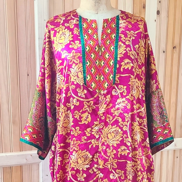 Vintage Oscar de La Renta Satin Caftan Dress Robe - Picture 4 of 8